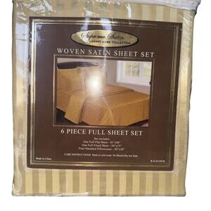 Supreme Satin 6 Piece Sheet Set full Size NEW gold Stripe